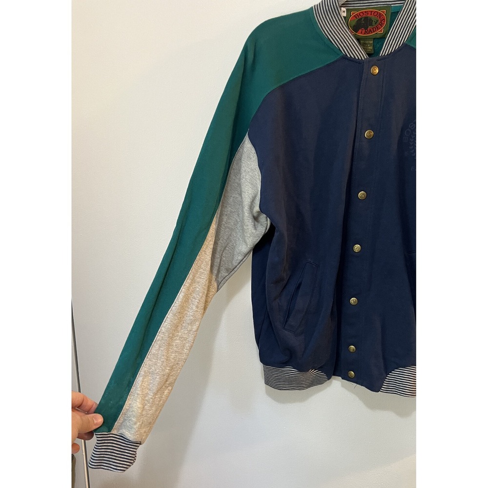 Vtg Boston Traders Mens L Large Full Button Up Cotton Bomber Jacket Blue - Picture 4 of 7